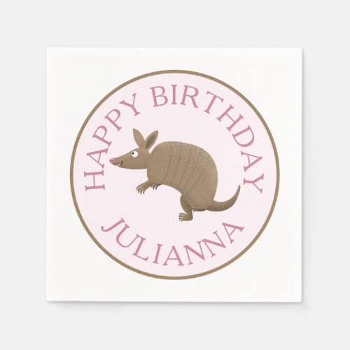 Personalised fun armadillo happy birthday cartoon napkins
