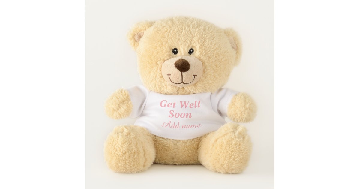 Puppy Dog And Teddy Personalized Get Well Soon Card - Red Heart Print