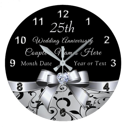 Personalised Gift For 25th Marriage Anniversary Large Clock Zazzle