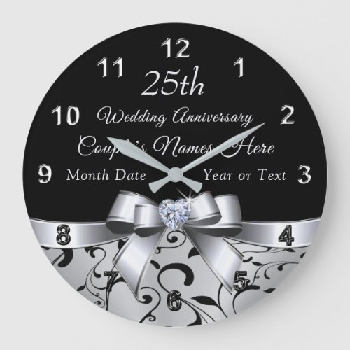 Personalised Gift for 25th Marriage Anniversary Large Clock