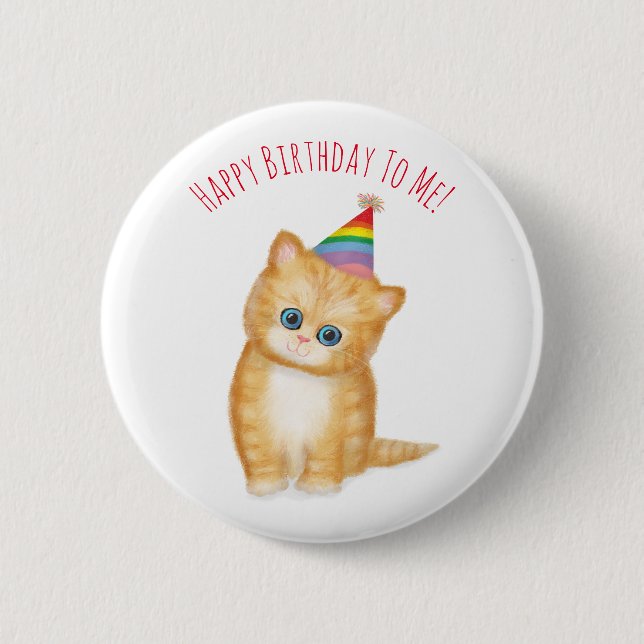 Personalised ginger kitten birthday badge button (Front)