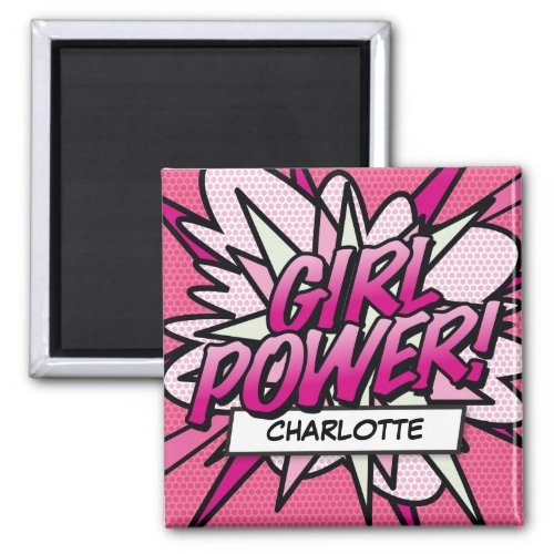 Personalised GIRL POWER Comic Book Pink Magnet