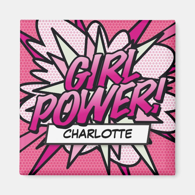 Personalised GIRL POWER Comic Book Pink Magnet (Front)