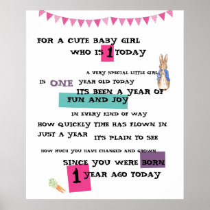 Personalised Girls Birthday Poster - Peter Rabbit