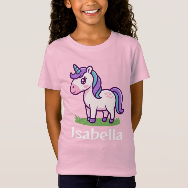 Personalised Girls Cute Unicorn Horse Kids T-Shirt (Front)