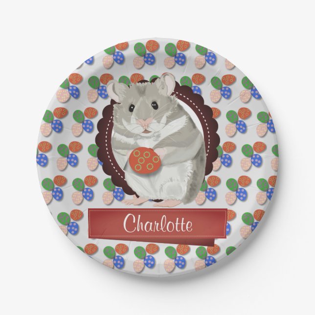 Personalised Girls Hamster Easter Paper Plates (Front)