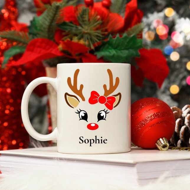 Personalised Girls Reindeer Christmas Mug (Creator Uploaded)