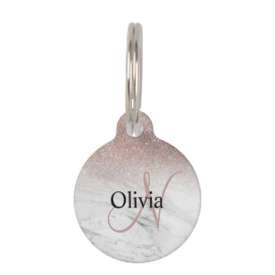 Personalised Girly Rose Gold Glitter Blush Marble  Pet ID Tag