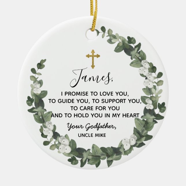 Personalised Godfather Promise to Godchild Ceramic Ceramic Ornament (Front)