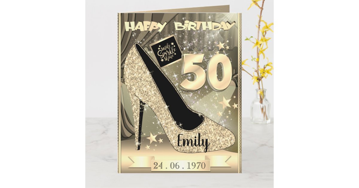 Personalised Gold 50th Birthday Card Idea For Her | Zazzle.com