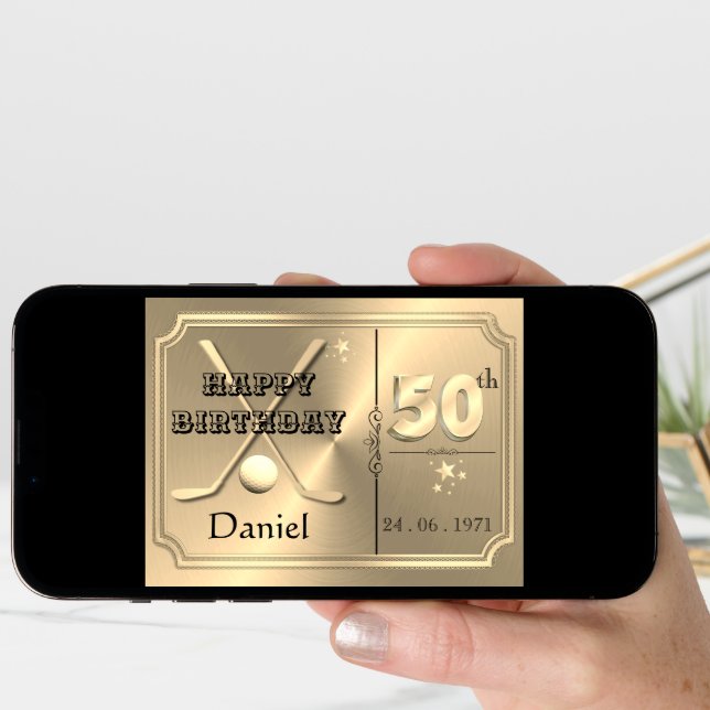 Personalised Gold 50th Golf Birthday Card For Him (Front Digital)