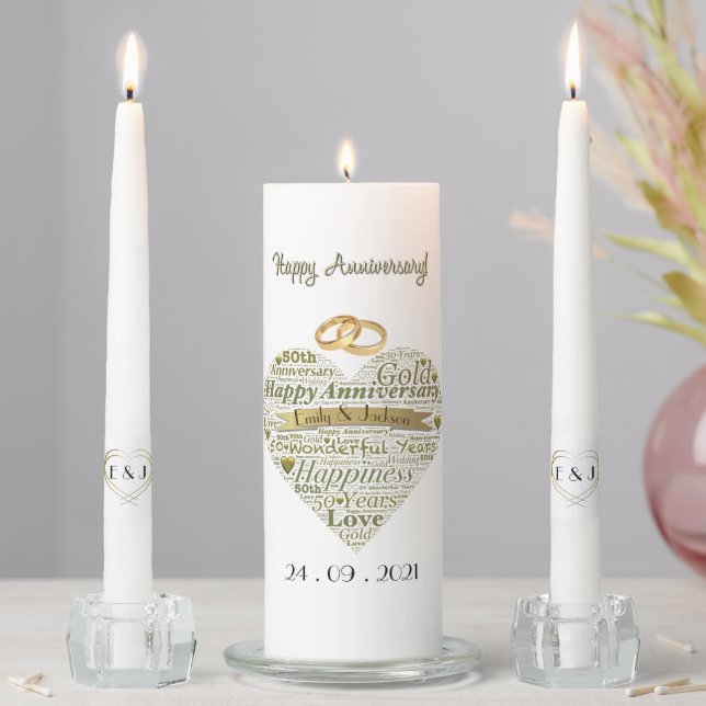 Personalised Gold 50th Wedding Anniversary  Unity Candle Set (In Situ)