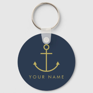 Personalised gold anchor keyring