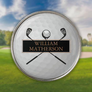 Personalised Gold and Black Golf Ball Classic Golf Ball Marker