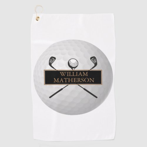 Personalised Gold and Black Golf Ball Classic Golf Towel