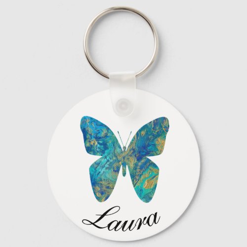 Personalised Gold and Blue Butterfly_ Keychain