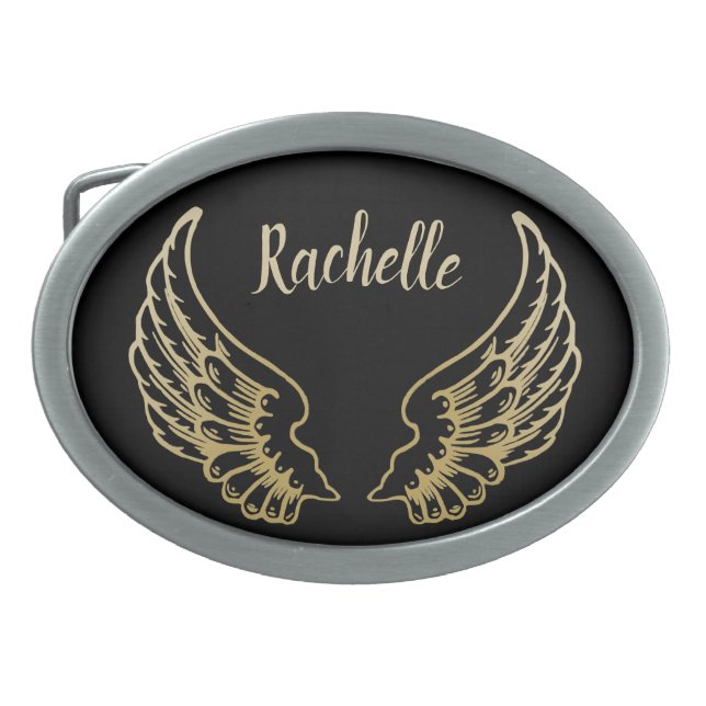 PERSONALISED GOLD ANGEL WINGS BELT BUCKLE (Front)