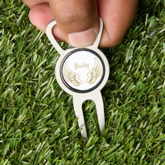 PERSONALISED GOLD ANGEL WINGS DIVOT TOOL (Insitu 1)