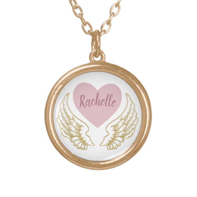 PERSONALISED GOLD ANGEL WINGS HEART GOLD PLATED NECKLACE (Front)