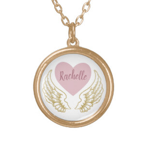 PERSONALISED GOLD ANGEL WINGS HEART PLATED NECKLACE