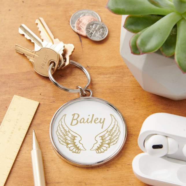 PERSONALISED GOLD ANGEL WINGS KEYCHAIN (Desk)