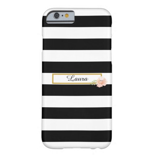 Personalised Gold Black and White Striped Barely There iPhone 6 Case
