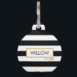 Personalised Gold Black and White Striped Pet ID Tag<br><div class="desc">Treat your special pet to their very own personalised gold black and white striped pet bed featuring a summer peach rose. You can customise the name of your pet and the background in the colour of your choice.</div>
