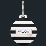Personalised Gold Black and White Striped Pet ID Tag<br><div class="desc">Treat your special pet to their very own personalised gold black and white striped pet bed featuring a summer peach rose. You can customise the name of your pet and the background in the colour of your choice.</div>