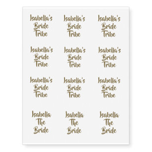 Personalised Gold Bride Tribe or Team Gold Temporary Tattoos