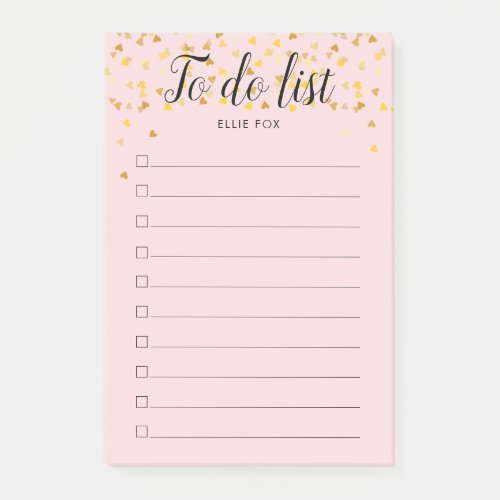 Personalised Gold Hearts Blush Pink To_Do List Post_it Notes