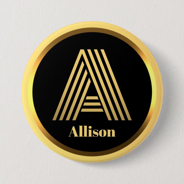 Personalised Gold Monogrammed Letter A Button (Front)