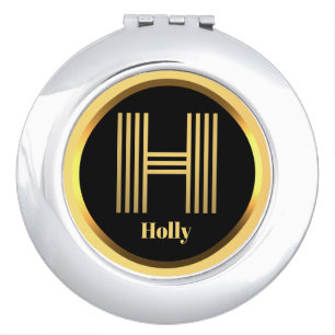 Personalised Gold Monogrammed Letter H Compact Mirror