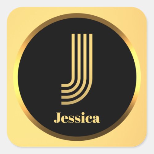 Personalised Gold Monogrammed Letter J Square Sticker