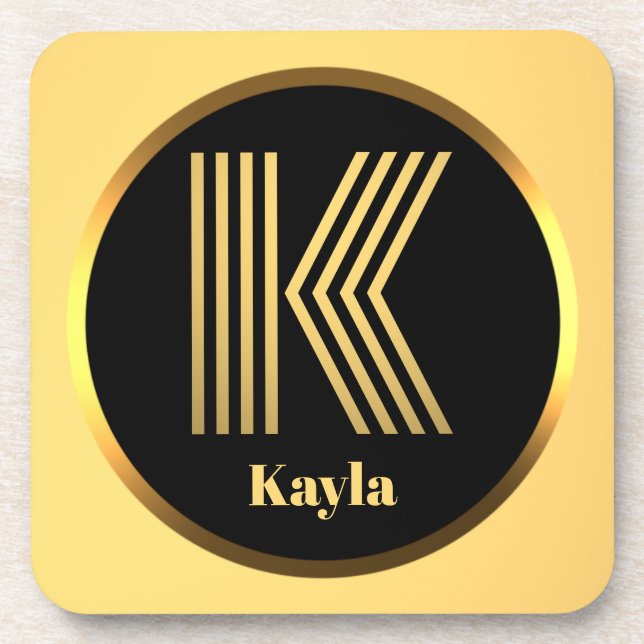 Personalised Gold Monogrammed Letter K Beverage Coaster (Front)