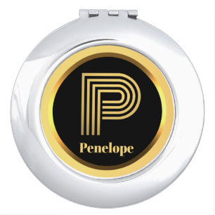 Personalised Gold Monogrammed Letter P Compact Mirror