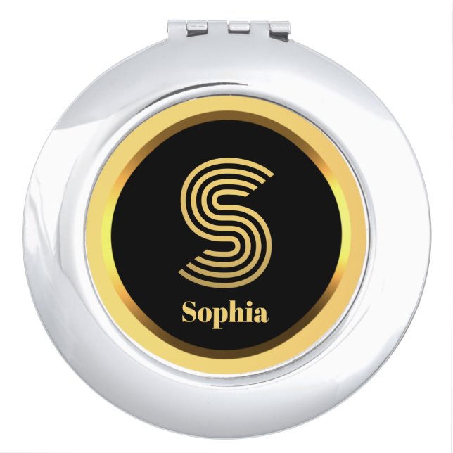 Personalised Gold Monogrammed Letter S Compact Mirror (Front)