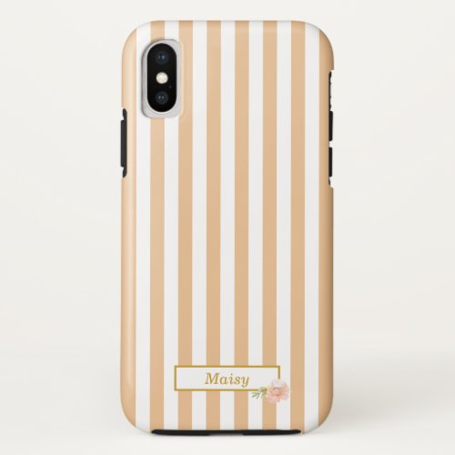 Personalised Gold Peach and White Striped iPhone X Case