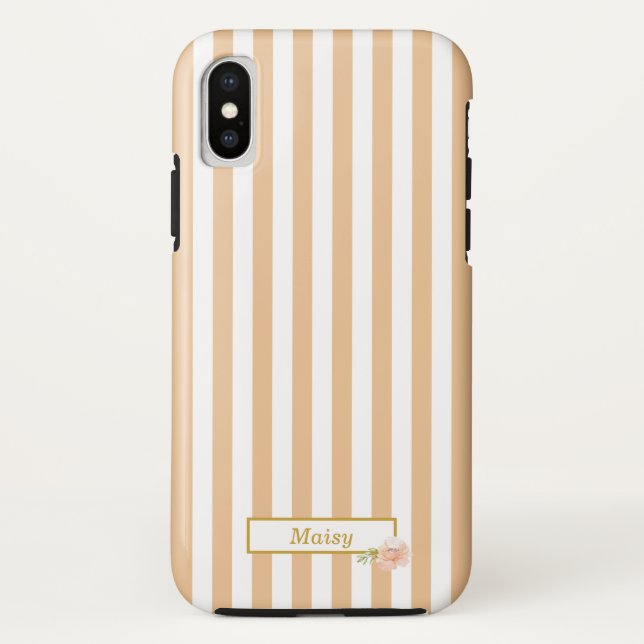 Personalised Gold Peach and White Striped Case-Mate iPhone Case (Back)