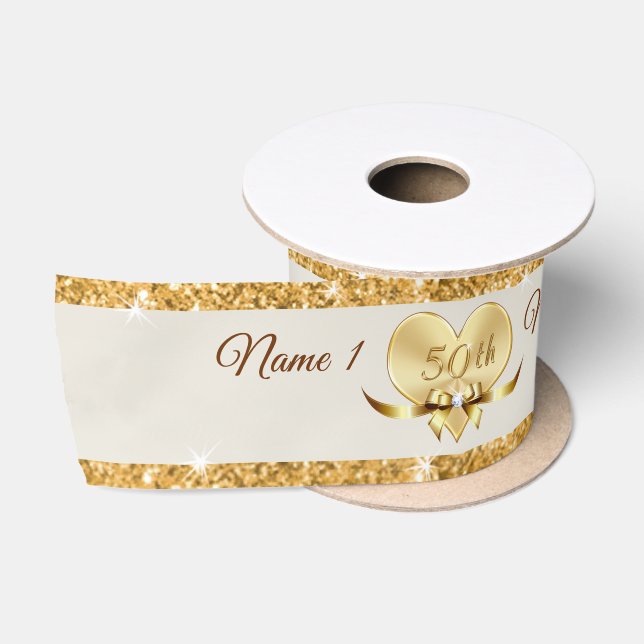Personalised Golden Anniversary Ribbon, 50 Years Satin Ribbon (Spool)