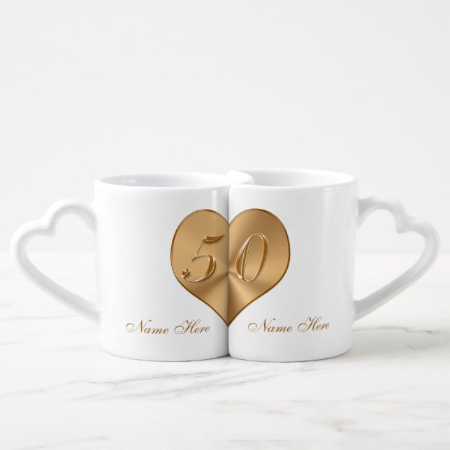 Personalised Golden Wedding Anniversary Gifts Coffee Mug Set (Front Nesting)