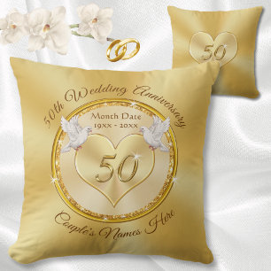 Personalised Golden Wedding Anniversary Gifts, Throw Pillow