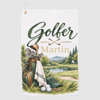 Personalised Golfer Watercolour Golf Towel
