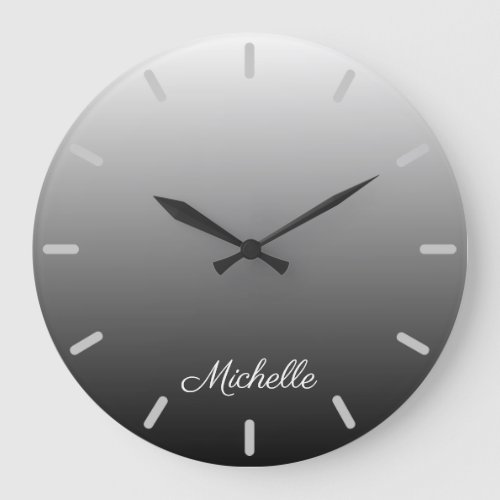 Personalised gradient ombre black shades of grey large clock