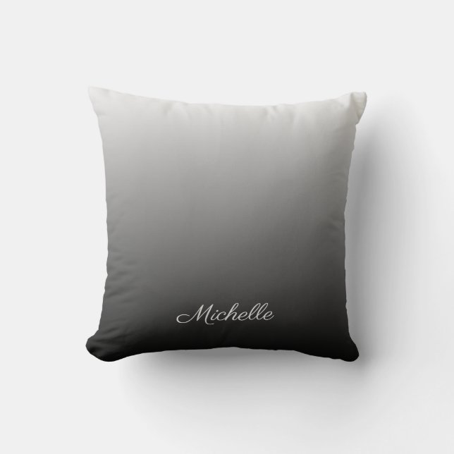 Personalised gradient ombre black shades of grey throw pillow (Front)