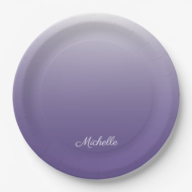 Personalised gradient ombre Ultra Violet Paper Plates (Front)