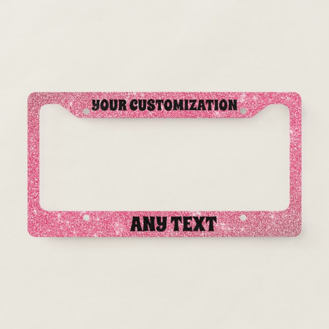 Personalised Gray and Pink Glitter Background License Plate Frame (Front)