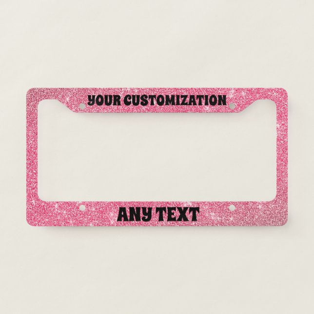 Personalised Gray and Pink Glitter Background License Plate Frame (Front)