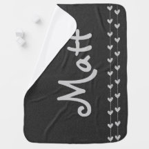 Personalised Gray Black Heart String Baby Blanket