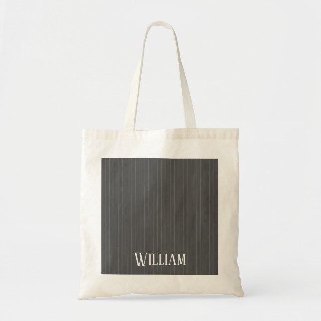 Personalised gray pinstripes tote bag (Front)