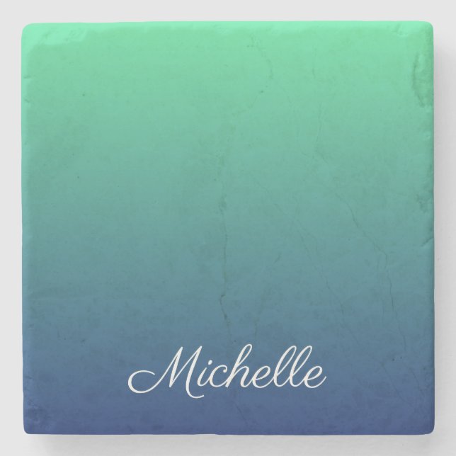 Personalised green and blue ombre stone coaster (Front)